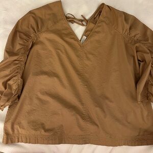 LOFT Cinched Sleeve Tan V-Neck Women's Blouse Size XL